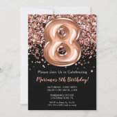 8e verjaardag Uitnodiging zwart Roos Gold Glitter (Voorkant)