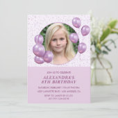 8e verjaardag Uitnodigingen Ballonnen Foto Paarse (Staand voorkant)