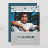 8e verjaardag uitnodigingen Boy Confetti Photo Nav (Voorkant / Achterkant)