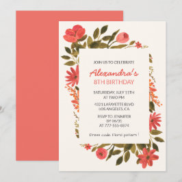 8e verjaardag uitnodigingen Floral Boho Elegant