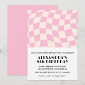 8e verjaardag uitnodigingen Geruit Retro Roze (Voorkant / Achterkant)