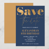 8e verjaardag uitnodigingen Save the date Gold Nav (Voorkant / Achterkant)