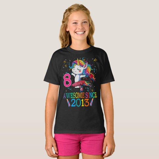 8e verjaardag Unicorn Geweldige sinds 2013 T-shirt (Voorkant volledig)