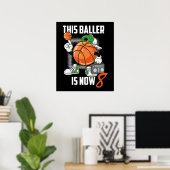 8e verjaardag van de Basketball Player Funny 8 jaa Poster (Thuiskantoor)