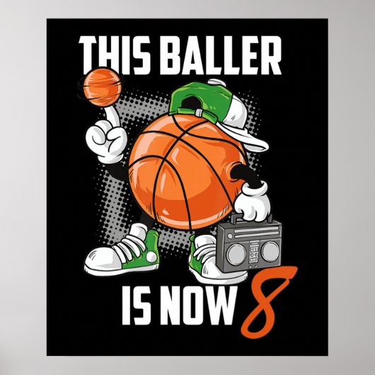 8e verjaardag van de Basketball Player Funny 8 jaa Poster (Voorkant)