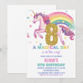 8e verjaardag van de eenhoorn uitnodigingen (Voorkant / Achterkant)
