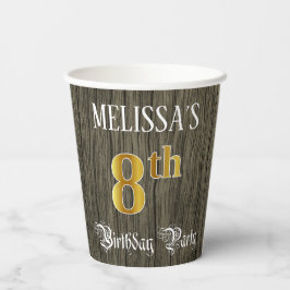 8e verjaardag van de Faux Gold & Faux Wood Papieren Bekers
