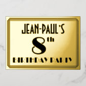 8e verjaardag van de geboorte: Art Deco Kijk "8" + Folie Uitnodiging (Voorkant)