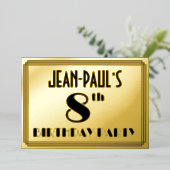 8e verjaardag van de geboorte: Art Deco Kijk "8" + Folie Uitnodiging (Staand Voorkant)