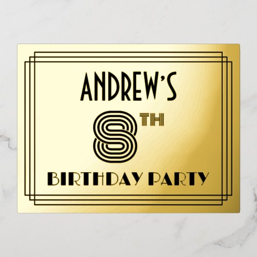 8e verjaardag van de geboorte ~ Art Deco Style "8" Folie Uitnodiging Briefkaart (Voorkant)