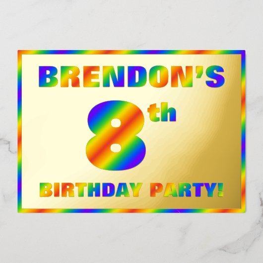 8e verjaardag van de geboorte — Fun, regenboogspec Folie Uitnodiging (Voorkant)