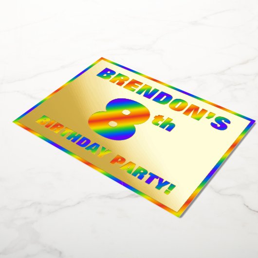 8e verjaardag van de geboorte — Fun, regenboogspec Folie Uitnodiging (Gedraaid)