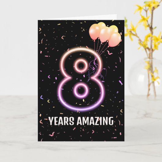 8e verjaardag van de luchtballonnen en Confetti Kaart (Gele Bloem)