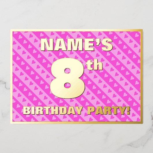 8e verjaardag van de opstand - vuurroze harten en  folie uitnodiging (Voorkant)