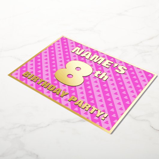 8e verjaardag van de opstand - vuurroze harten en  folie uitnodiging (Gedraaid)