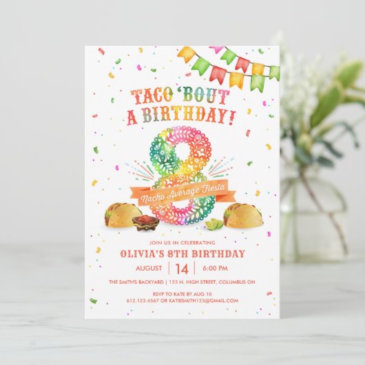 8e verjaardag van de uitnodiging voor Fiesta (Staand voorkant)