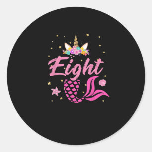 8e verjaardag van het meisje Unicorn Shirt Mermaid Ronde Sticker