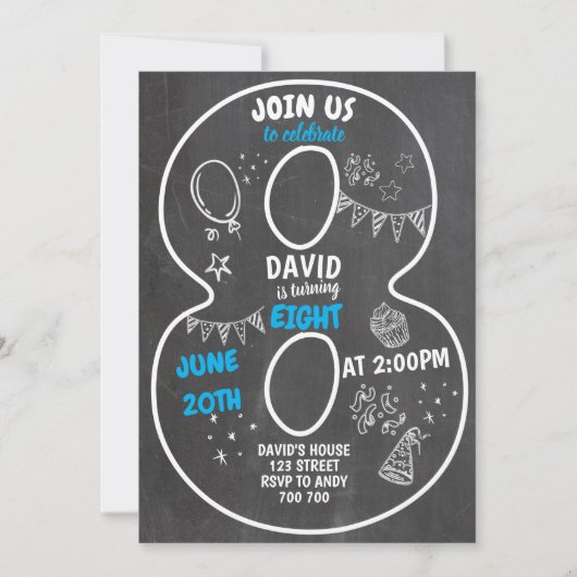 8e verjaardag van het schaakbord op het bord Blauw Kaart (Voorkant)