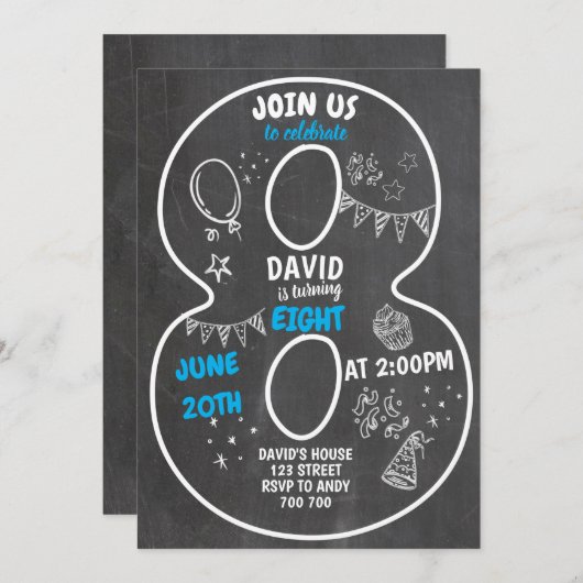 8e verjaardag van het schaakbord op het bord Blauw Kaart (Voorkant / Achterkant)