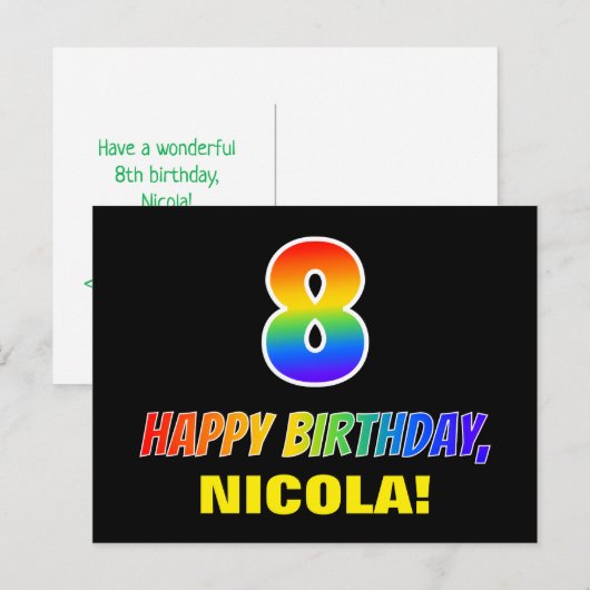 8e verjaardag: Vet, Vun, eenvoudig, regenboog 8 Briefkaart (Voorkant / Achterkant)