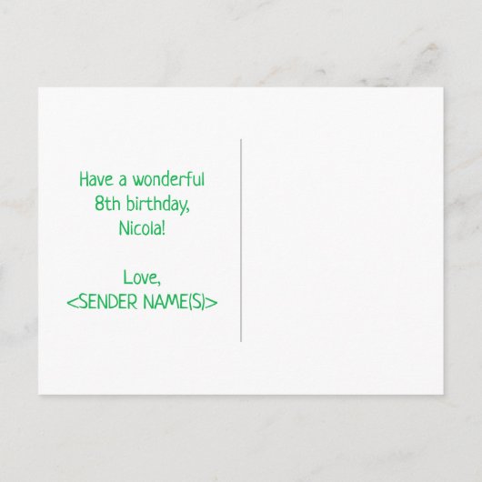 8e verjaardag: Vet, Vun, eenvoudig, regenboog 8 Briefkaart (Achterkant)