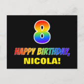 8e verjaardag: Vet, Vun, eenvoudig, regenboog 8 Briefkaart (Voorkant)