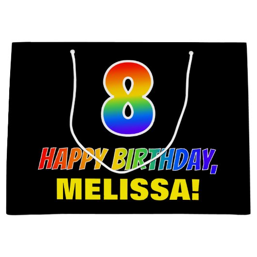 8e verjaardag: Vet, Vun, eenvoudig, regenboog 8 Groot Cadeauzakje (Voorkant)