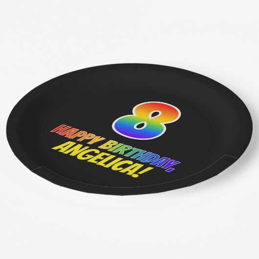 8e verjaardag: Vet, Vun, eenvoudig, regenboog 8 Papieren Bordje (Gekanteld)