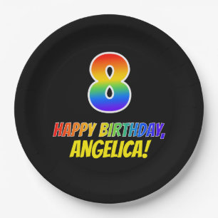 8e verjaardag: Vet, vun, eenvoudig, regenboog 8 Papieren Bordje