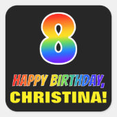 8e verjaardag: Vet, Vun, eenvoudig, regenboog 8 Vierkante Sticker (Voorkant)