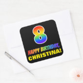 8e verjaardag: Vet, Vun, eenvoudig, regenboog 8 Vierkante Sticker (Envelop)