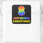 8e verjaardag: Vet, Vun, eenvoudig, regenboog 8 Vierkante Sticker (Tas)