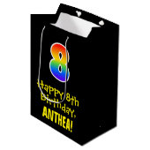 8e verjaardag: Vun, Vet, kleurrijk, Regenboog "8" Medium Cadeauzakje (Voorkant Gekanteld)