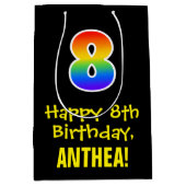 8e verjaardag: Vun, Vet, kleurrijk, Regenboog "8" Medium Cadeauzakje (Voorkant)