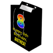 8e verjaardag: Vun, Vet, kleurrijk, Regenboog "8" Medium Cadeauzakje (Achterkant Gekanteld)