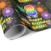 8e verjaardag: vuurwerk, regenboogblik # "8" cadeaupapier (Rol Hoek)