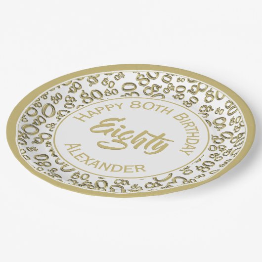 8e verjaardag Willekeurig Nummer Patroon Goud/Wit Papieren Bordje (Gekanteld)