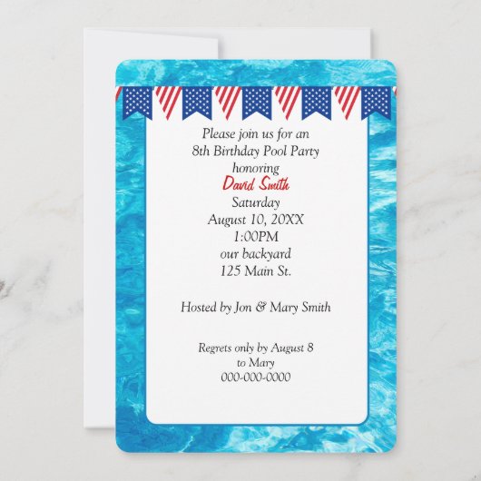 8e verjaardag zwembad feest met gele eend kaart (Achterkant)