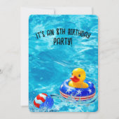 8e verjaardag zwembad feest met gele eend kaart (Voorkant)
