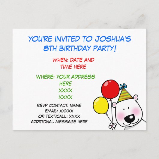 8e verjaardagsfeest gepersonaliseerde uitnodiginge uitnodiging briefkaart (Achterkant)