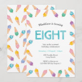 8e verjaardagsfeestje | Rainbow Ice cream uitnodig Kaart (Voorkant / Achterkant)