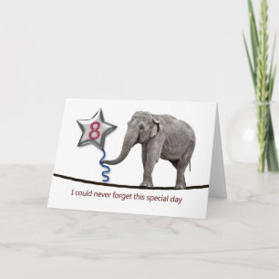 8e verjaardagskaart met koordje wandelende olifant kaart