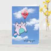 8e verjaardagskat en ballon Kaart (Gele Bloem)
