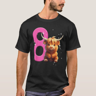 8e Verjaardagsmeisje Highland Koe Verjaardagsfeest T-shirt