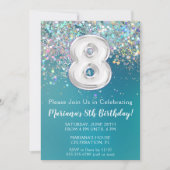 8e verjaardagsuitnodiging Blauwgroen zilveren glit Kaart (Voorkant)