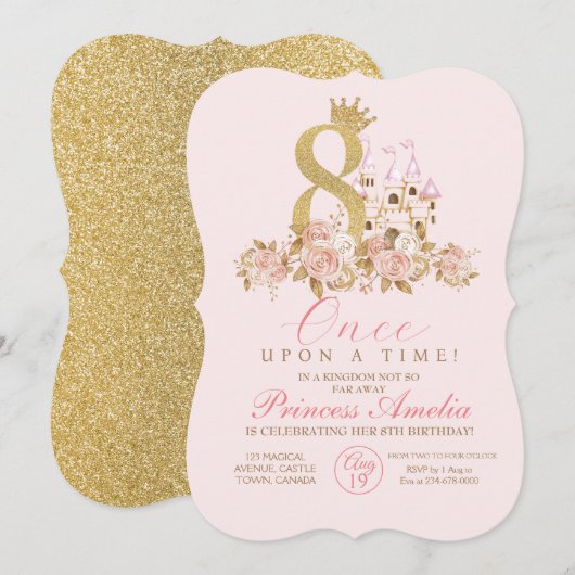 8e verjaardagsuitnodiging kleine prinses kaart (Voorkant / Achterkant)