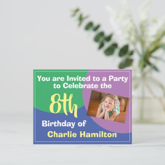 8e verjaardagsuitnodiging met foto ansichtkaart briefkaart (Staand voorkant)