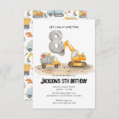 8e verjaardagsuitnodiging voor bouwjongens kaart (Voorkant / Achterkant)