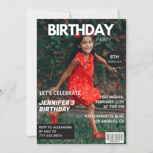 8e verjaardagsuitnodiging voor haar Magazine Hoesj Kaart (Voorkant)