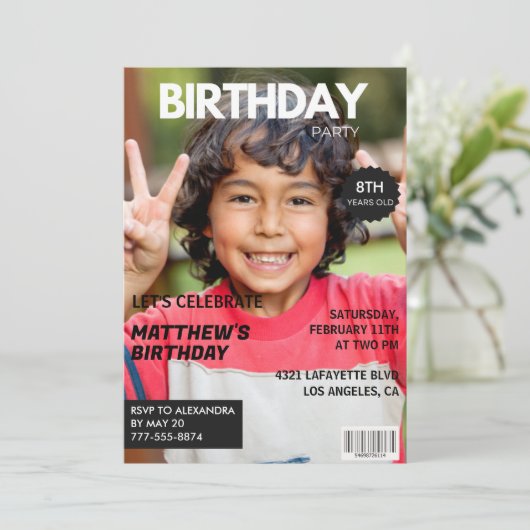 8e verjaardagsuitnodiging voor hem Magazine Hoesje Kaart (Staand voorkant)